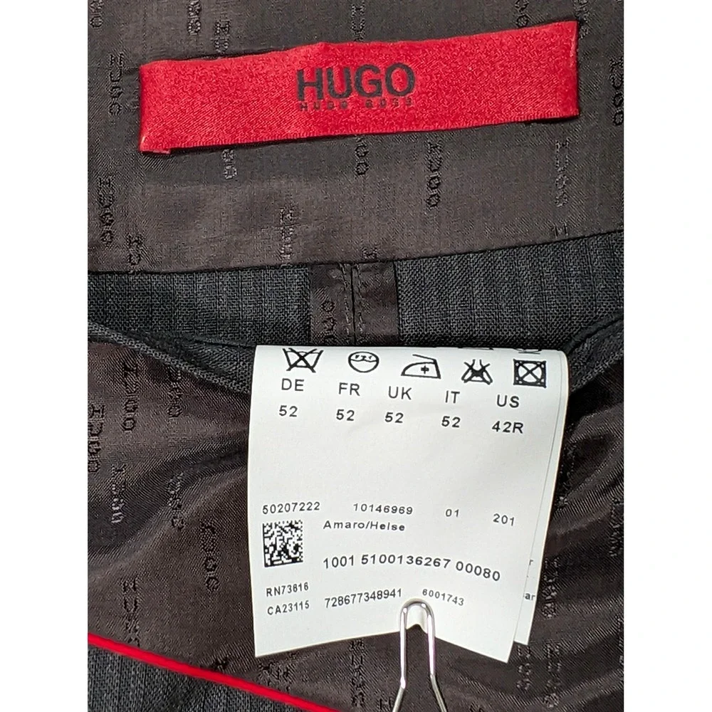 Hugo Boss Amaro Helse Blazer 42R Dark Brown Pinstripe 2 Button 100% Wool Jacket